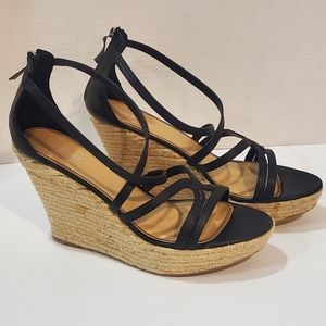 Nine West Black/Rope Strappy Wedge Sandal, Size 10, NWB